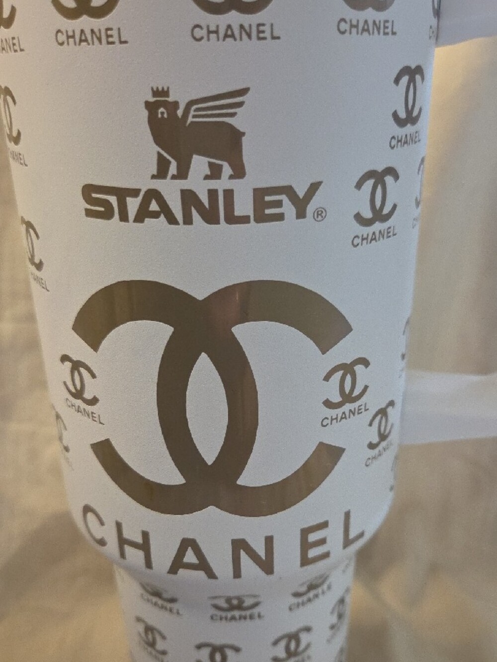 Stanley CUP White and Gold Chanel CC Branded Travel Mug 40 OZ - Picture 3 of 6
